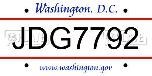 JDG7792 District Of Columbia License Plate