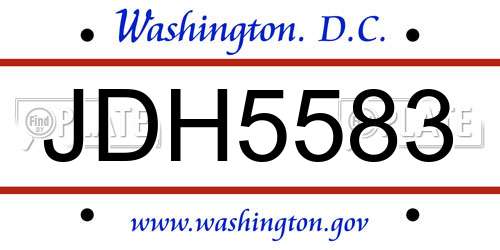 JDH5583 District Of Columbia License Plate