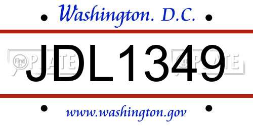 JDL1349 District Of Columbia License Plate