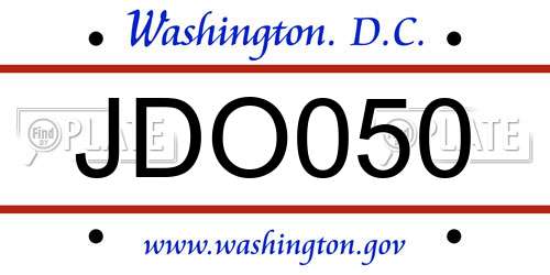 JDO050 District Of Columbia License Plate