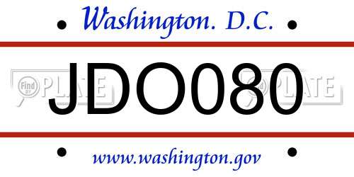 JDO080 District Of Columbia License Plate