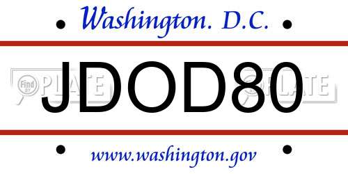 JDOD80 District Of Columbia License Plate