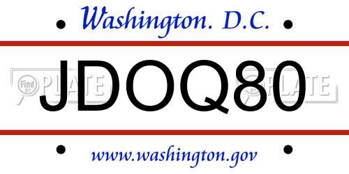 JDOQ80 District Of Columbia License Plate