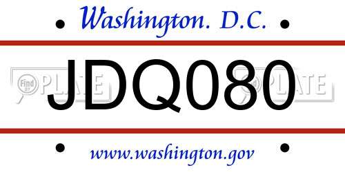 JDQ080 District Of Columbia License Plate