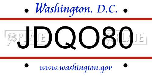 JDQO80 District Of Columbia License Plate