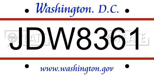 JDW8361 District Of Columbia License Plate