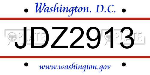 JDZ2913 District Of Columbia License Plate
