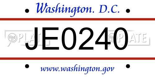 JE0240 District Of Columbia License Plate