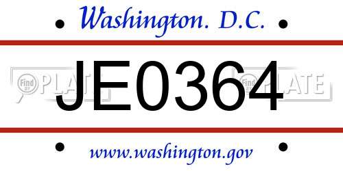 JE0364 District Of Columbia License Plate