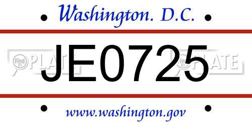 JE0725 District Of Columbia License Plate