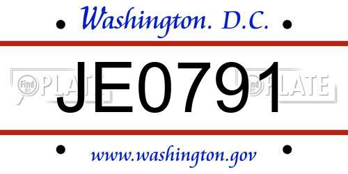 JE0791 District Of Columbia License Plate
