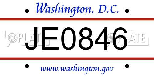 JE0846 District Of Columbia License Plate