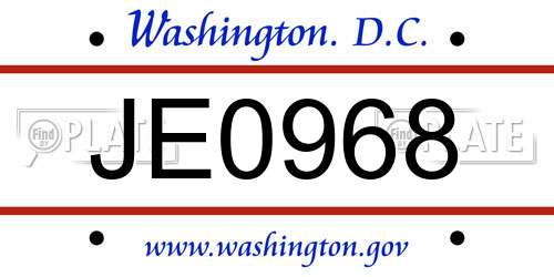 JE0968 District Of Columbia License Plate