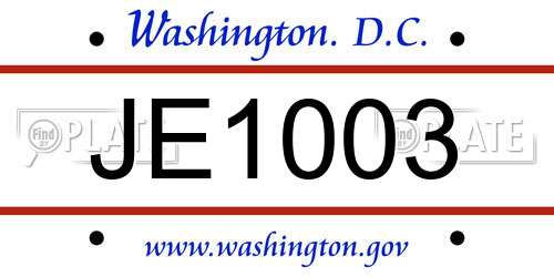 JE1003 District Of Columbia License Plate