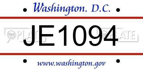 JE1094 District Of Columbia License Plate