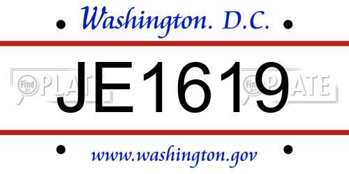 JE1619 District Of Columbia License Plate
