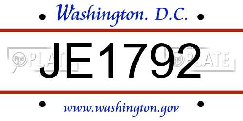 JE1792 District Of Columbia License Plate