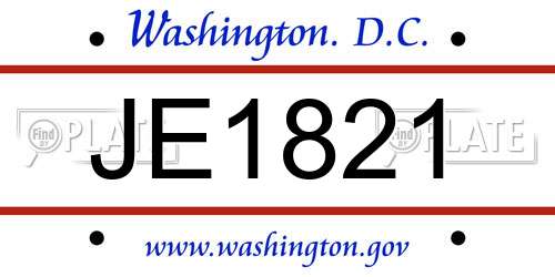 JE1821 District Of Columbia License Plate
