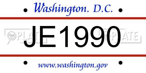 JE1990 District Of Columbia License Plate