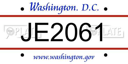 JE2061 District Of Columbia License Plate