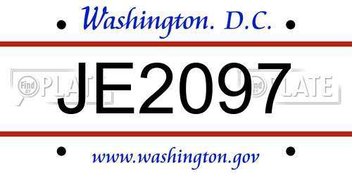 JE2097 District Of Columbia License Plate