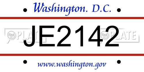 JE2142 District Of Columbia License Plate
