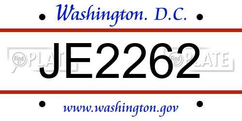 JE2262 District Of Columbia License Plate