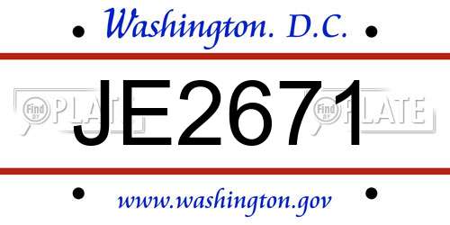 JE2671 District Of Columbia License Plate