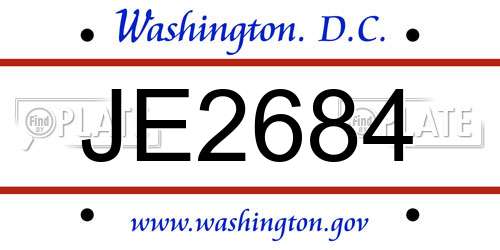 JE2684 District Of Columbia License Plate