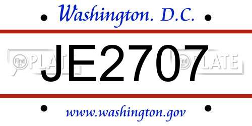 JE2707 District Of Columbia License Plate