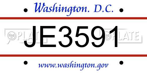 JE3591 District Of Columbia License Plate