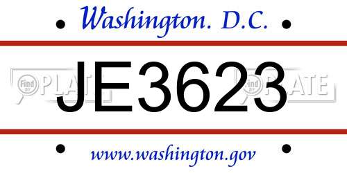 JE3623 District Of Columbia License Plate