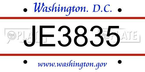JE3835 District Of Columbia License Plate