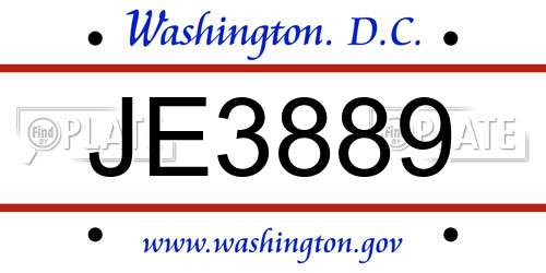 JE3889 District Of Columbia License Plate