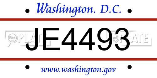 JE4493 District Of Columbia License Plate