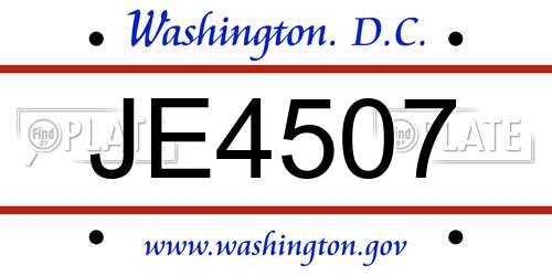 JE4507 District Of Columbia License Plate