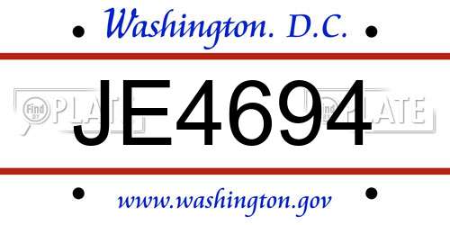 JE4694 District Of Columbia License Plate