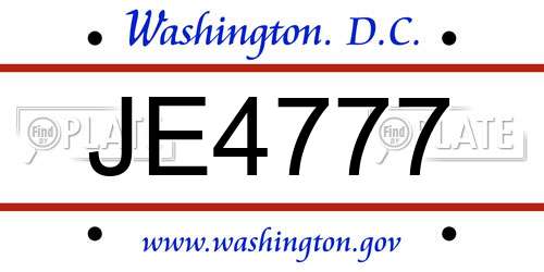 JE4777 District Of Columbia License Plate