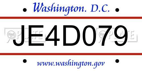 JE4D079 District Of Columbia License Plate