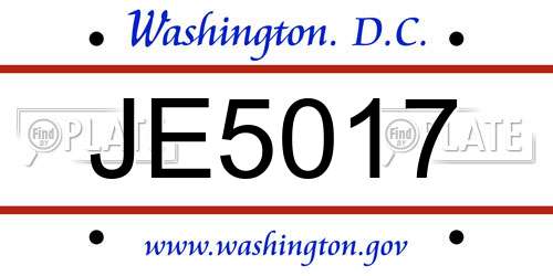 JE5017 District Of Columbia License Plate
