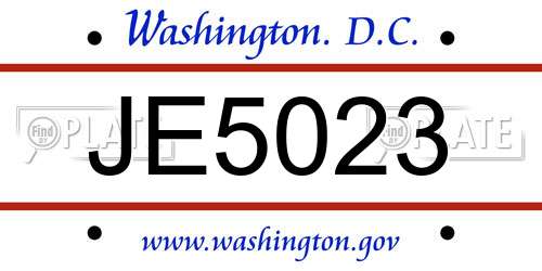 JE5023 District Of Columbia License Plate