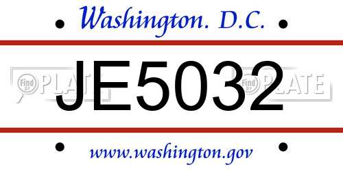 JE5032 District Of Columbia License Plate