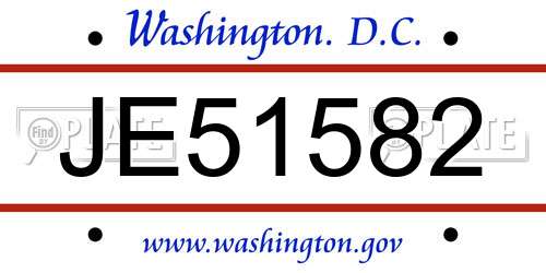 JE51582 District Of Columbia License Plate