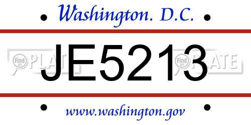 JE5213 District Of Columbia License Plate