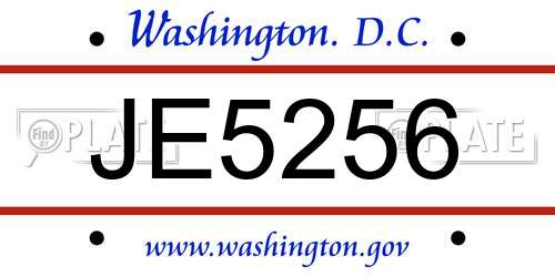 JE5256 District Of Columbia License Plate