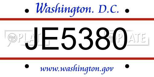 JE5380 District Of Columbia License Plate
