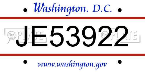 JE53922 District Of Columbia License Plate