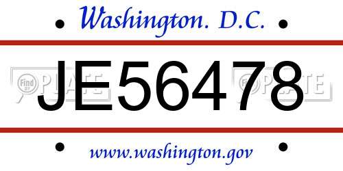 JE56478 District Of Columbia License Plate