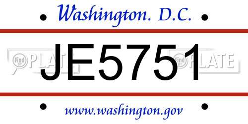 JE5751 District Of Columbia License Plate