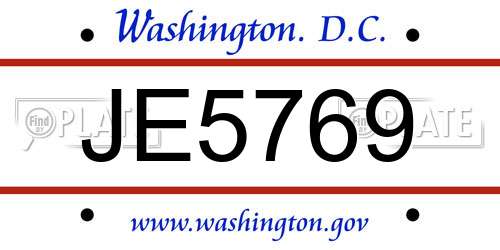 JE5769 District Of Columbia License Plate